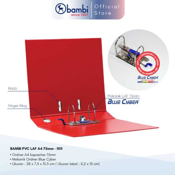 Bambi Lever Arch File Ordner A4 All Color Jumbo Size 75 mm Original - Red